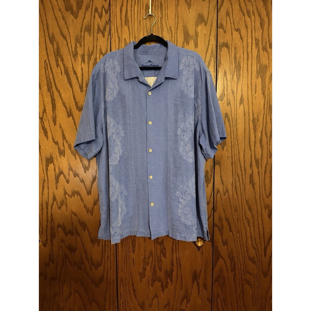 Tommy Bahama 100% Silk Blue Hawaiian Camp Shirt XXXL Tropical Floral Button Up
